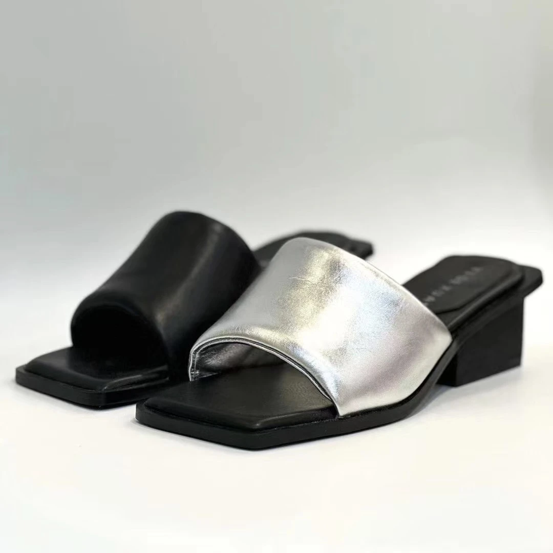 152 纯色一字型方头粗跟夏季轻便一字拖休闲