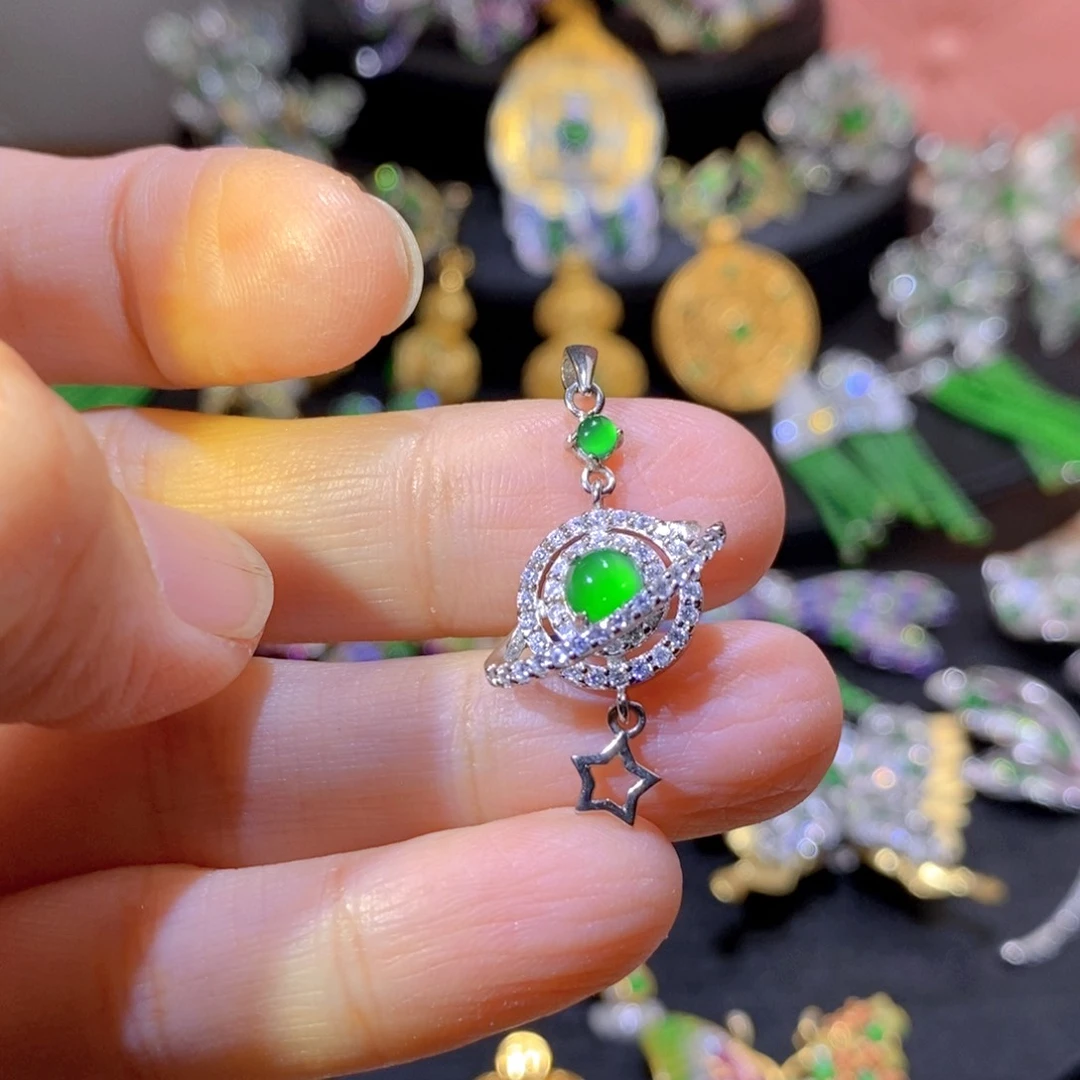 吊坠(不含链)银S925镶嵌翡翠