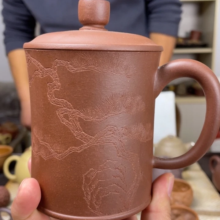 紫砂茶壶冰*心刻松盖杯