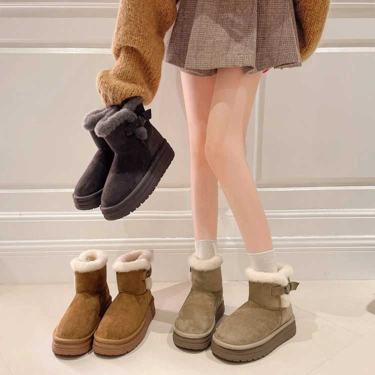 厚底法式雪地靴女2025新款冬季加绒保暖短靴增高小个子毛茸茸靴子