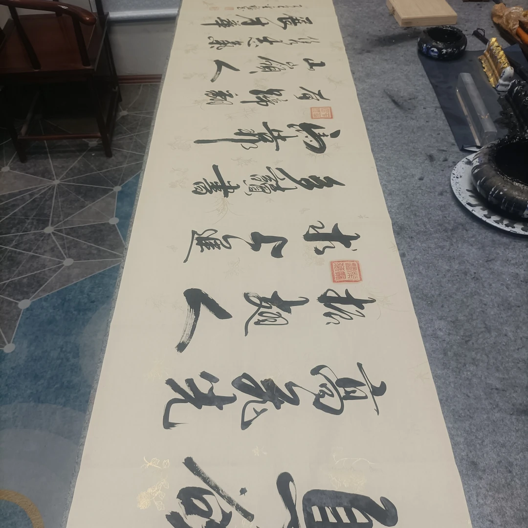刘圣福老师/鸟欲高飞先振翅/6尺防古 宣纸/180*48/手写/