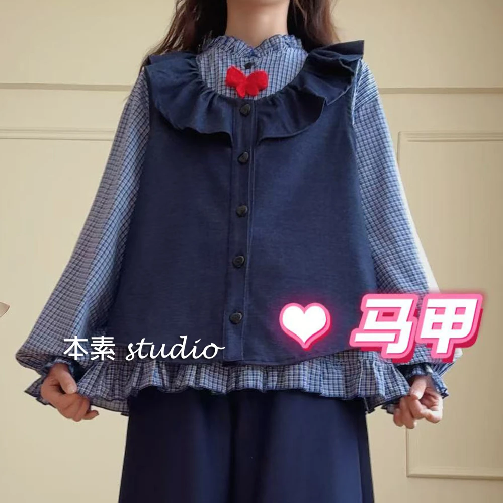 小荷叶C4735爱心扣荷叶边娃娃领开衫马甲