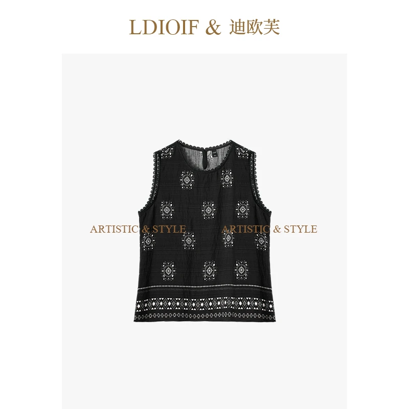 迪欧芙|细腻花边定位印花 / 肌理感天丝料 圆领背心小衫#XSY18457