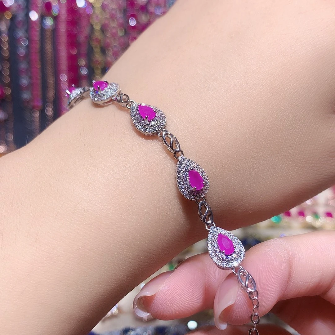 银S925镶嵌手链红宝石