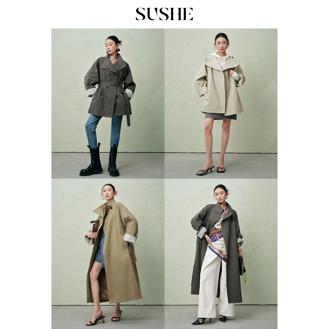 束皙SUSHE辞笺lem风廓形2025春季新款长短款绑带风衣洋气外套女