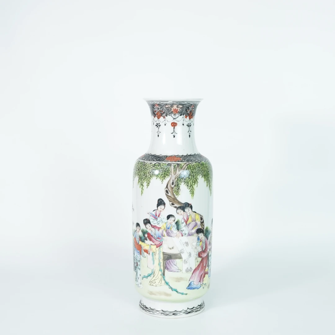 LZA251116011【十竹斋】民国仕女图粉彩棒槌瓶