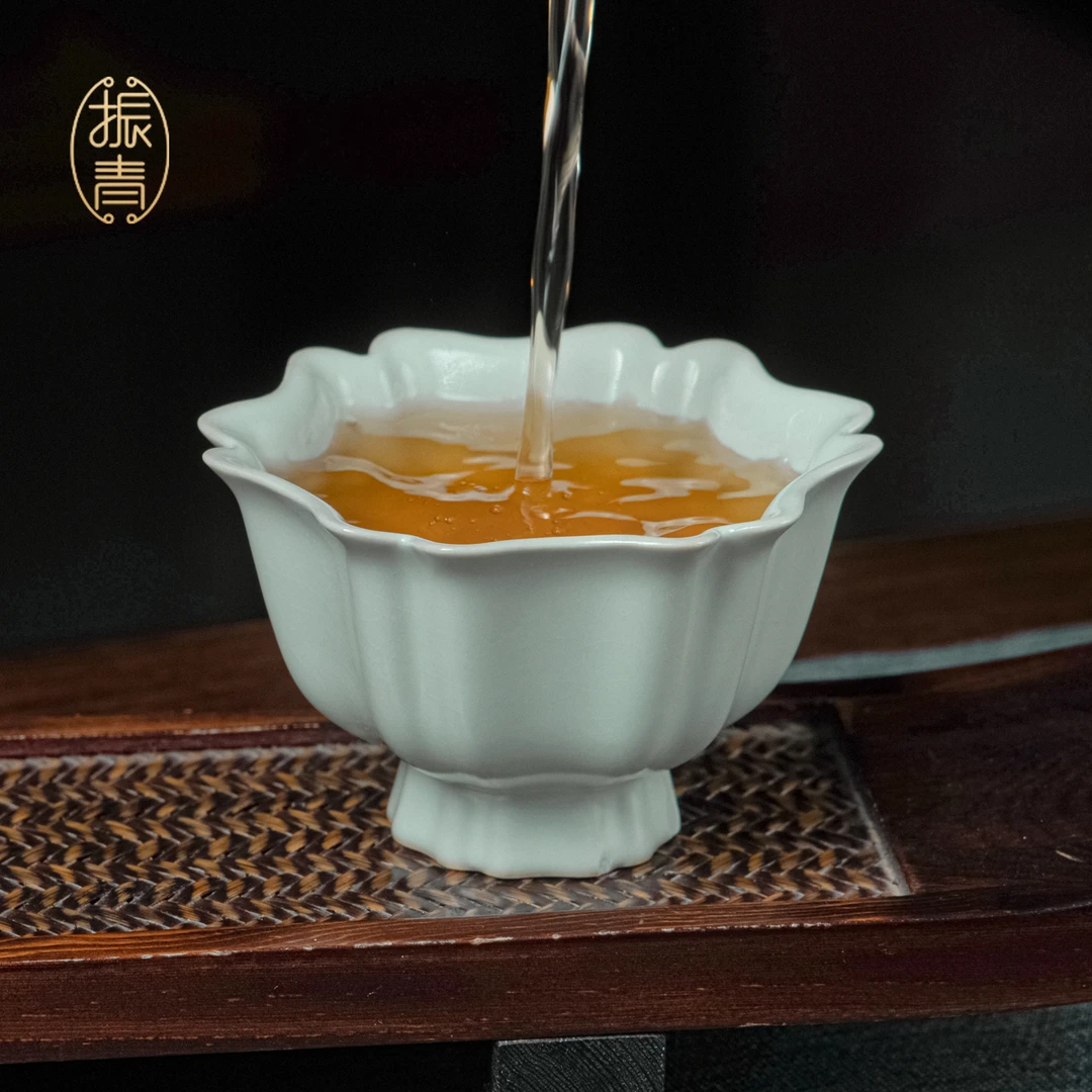 汝窑主人杯单杯高档陶瓷茶盏中式礼品景德镇汝瓷茶杯葵花杯礼盒装