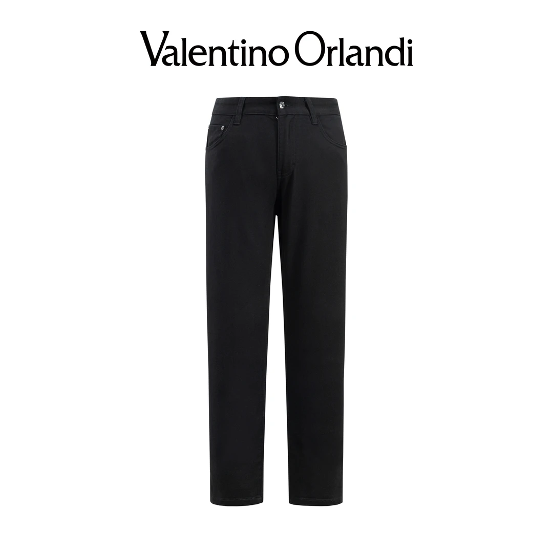 Valentino orlandi男士秋冬A版时尚净版字母钢印直筒磨毛牛仔裤