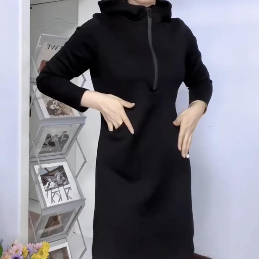 复古休闲连帽收腰轻运动卫衣连衣裙秋冬新款长袖裙子