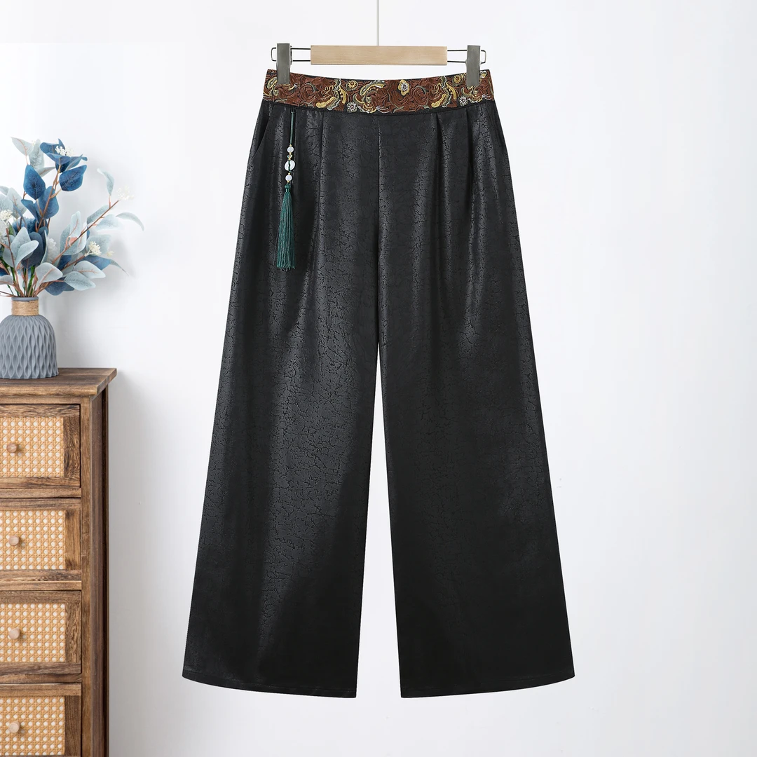 新中式印花刺绣阔腿裤600162