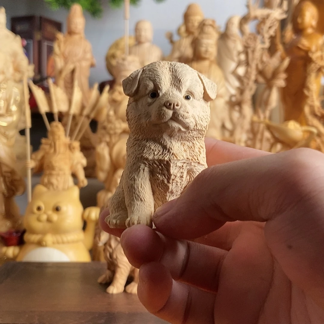 可***乐黄杨木小叶黄杨木雕田园犬