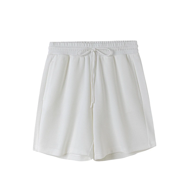 夏小华夫格混纺短裤松紧腰美式健身卫裤薄款宽松显瘦运动休闲男士