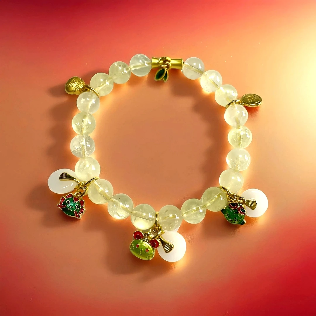 黄铜仿水晶手链 悦心老师祝福原创三合生肖共进生财淡黄九紫手链