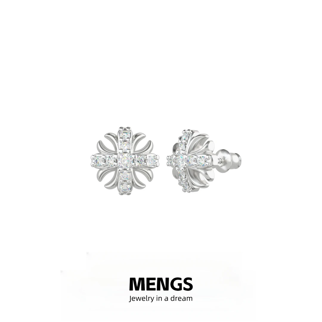 铜合金耳饰 新款鸢尾花十字花耳钉防过敏男女情侣潮流