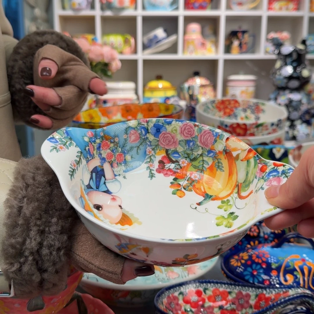 瓷6英寸南瓜兔双耳碗一只