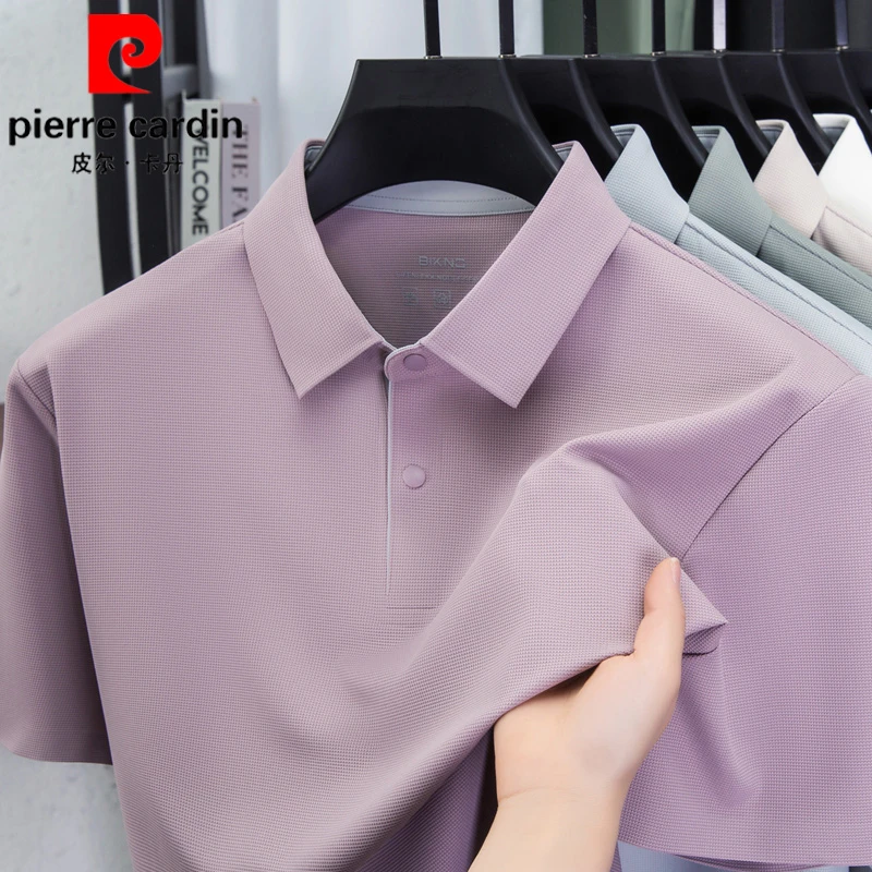 皮尔卡丹男士冰丝短袖POLO衫新款纯色翻领T恤冰感凉爽宽松舒适t恤