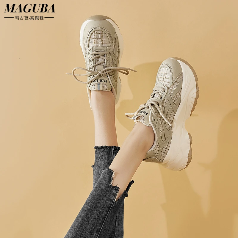 MAGUBA玛古芭老爹鞋女款厚底四季款圆头松紧带舒适百搭时尚运动鞋