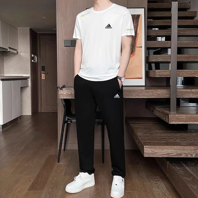 奥莱专区|一折专区|抢完下架|夏季男速干运动套装短袖T恤冰丝裤