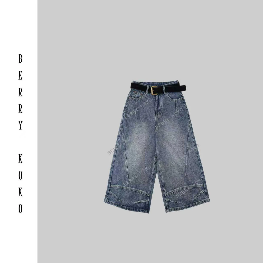 【MISSKO】高品质小众设计阔腿显瘦复古八分牛仔裤（带腰带）裤子 K46