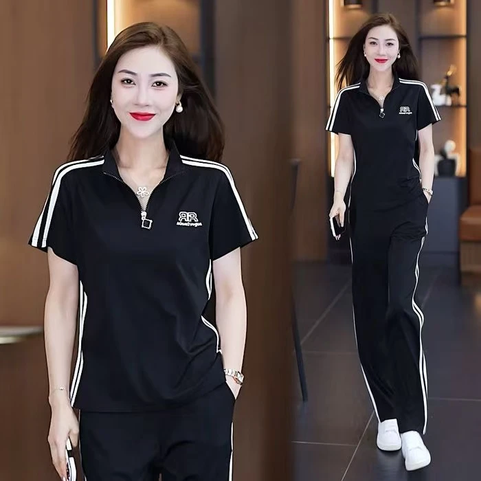 2025夏季新款女装韩版时尚显瘦宽松减龄休闲运动服套装洋气两件套