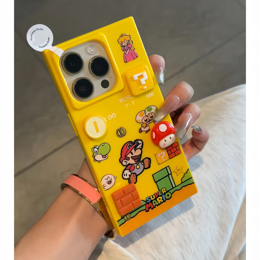 超级马里奥立体金币贴件适用苹果16手机壳iPhone新款网红全包男女