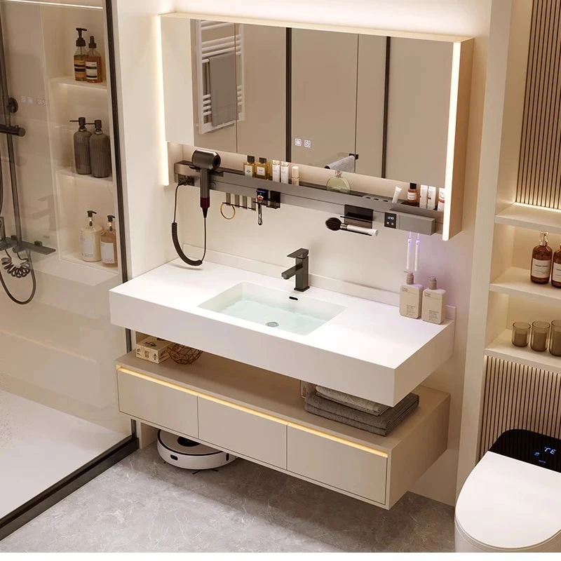 【岩板陶瓷无缝盆】浴室柜简约洗手台卫生间洗脸盆柜组合洗漱台