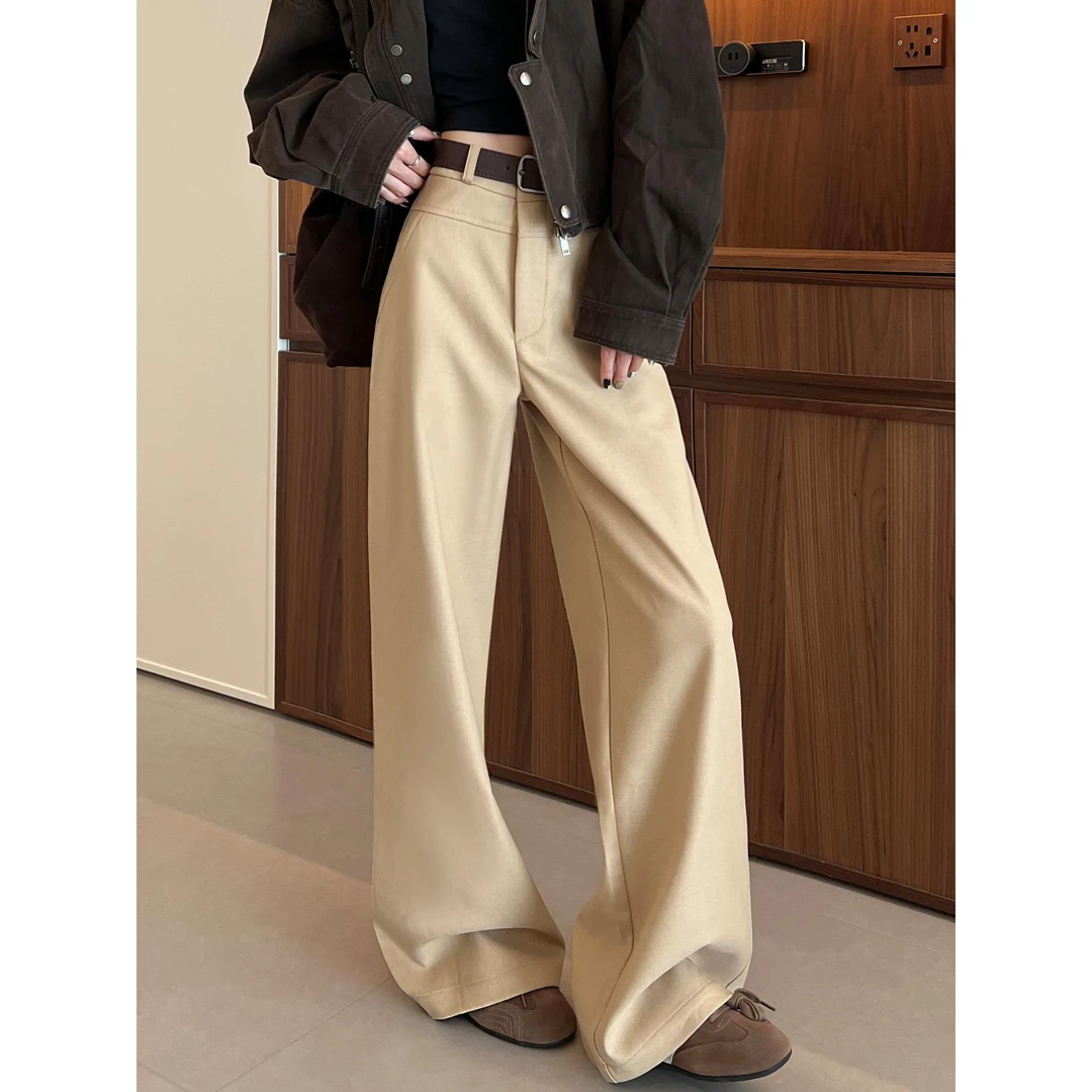 宽松百搭阔腿裤女2025秋季新款高腰垂感窄版西装裤外穿休闲直筒裤