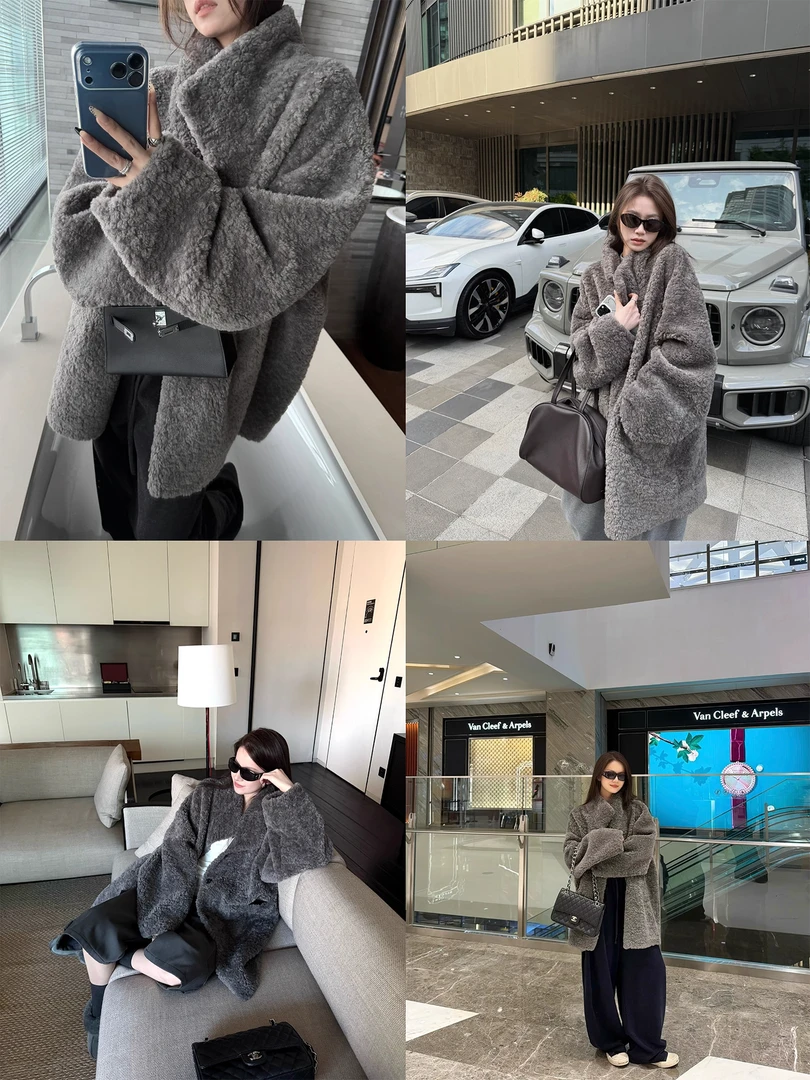 环保羊羔毛毛皮毛一体外套女冬季宽松显瘦百搭羊羔毛毛毛皮草上衣