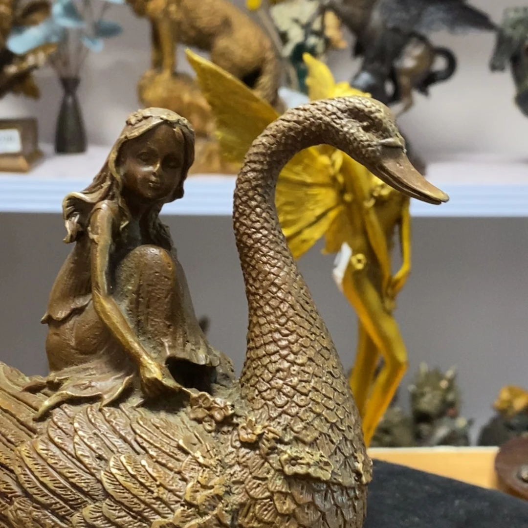 q***8小天鹅和女孩铜雕工艺品