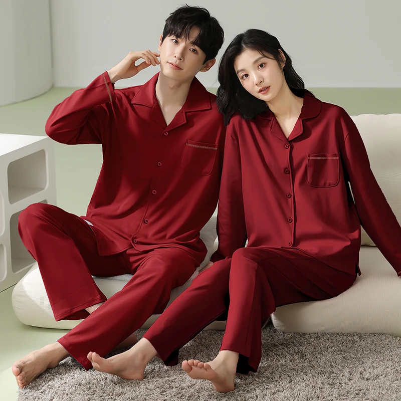 6XL特大码情侣红色睡衣喜庆纯棉男女80-300斤可穿家居服春秋夏季.