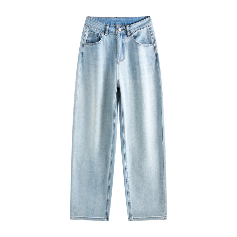 PERIKAS薄款浅色直筒裤四季牛仔裤时尚长裤复古宽松哈伦裤女5003