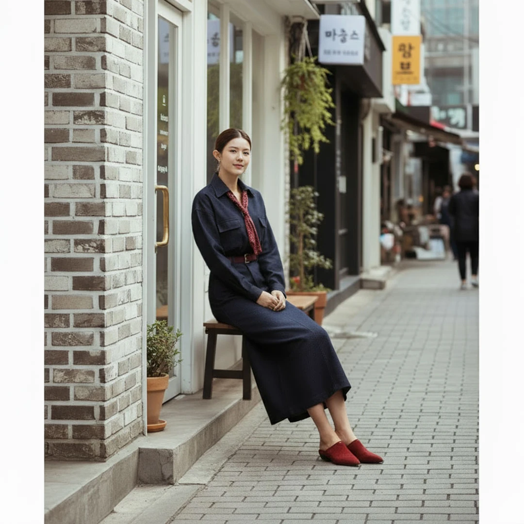 港味复古御姐气质牛仔连衣裙秋装新款长袖小众牛仔裙SHBZW651987