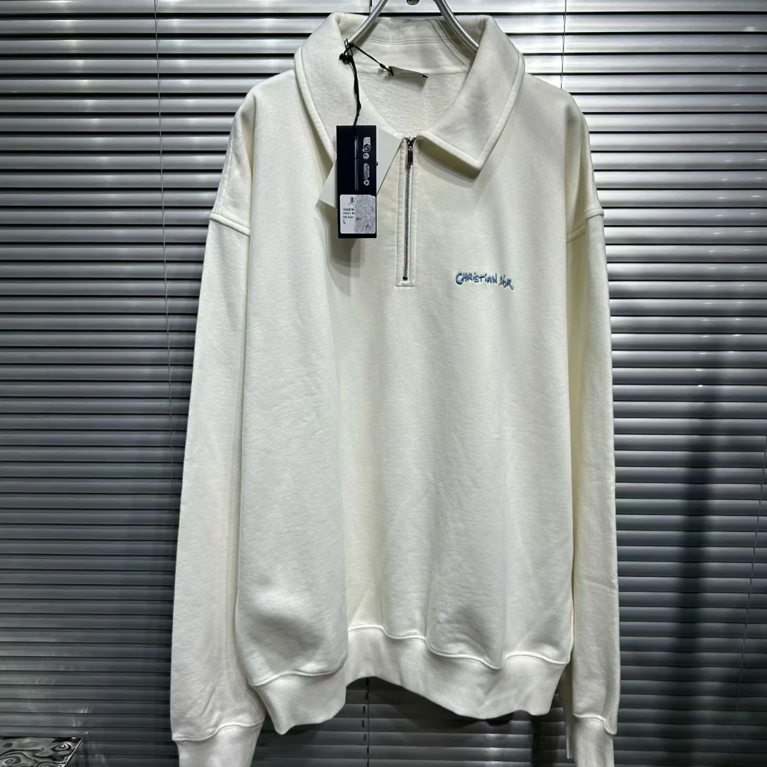 未使用 DIOR/迪奥 25ss胸前标语半拉链polo领卫衣/L码