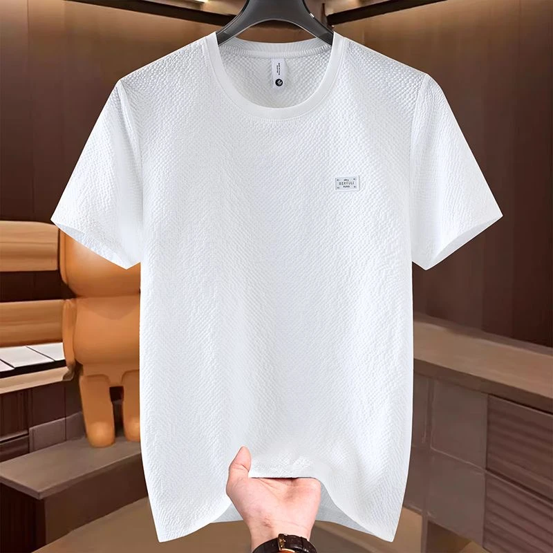 2025新款男士圆领T恤夏季肌理感透气短袖t恤青年百搭打底衫上衣男