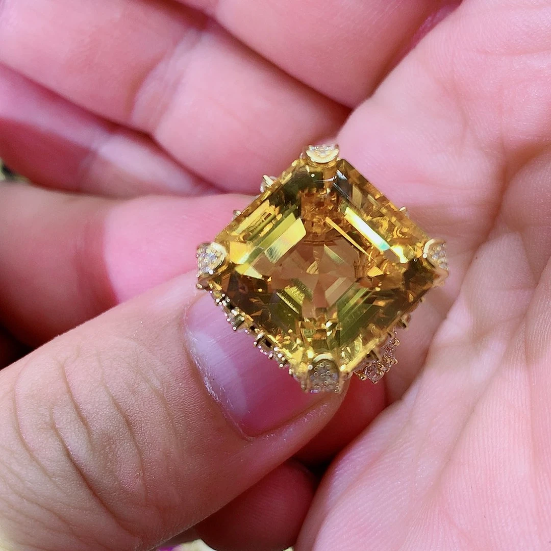 水晶戒指银S925镀金镶嵌