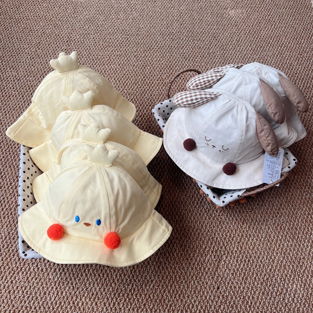 女宝婴儿帽圆顶儿渔夫帽童帽韩版休闲宽檐帽子春秋防风遮阳帽