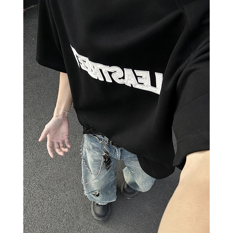 贴布绣花字母刺绣t恤男款夏季潮牌痞帅炸街短袖美式高街情侣半袖