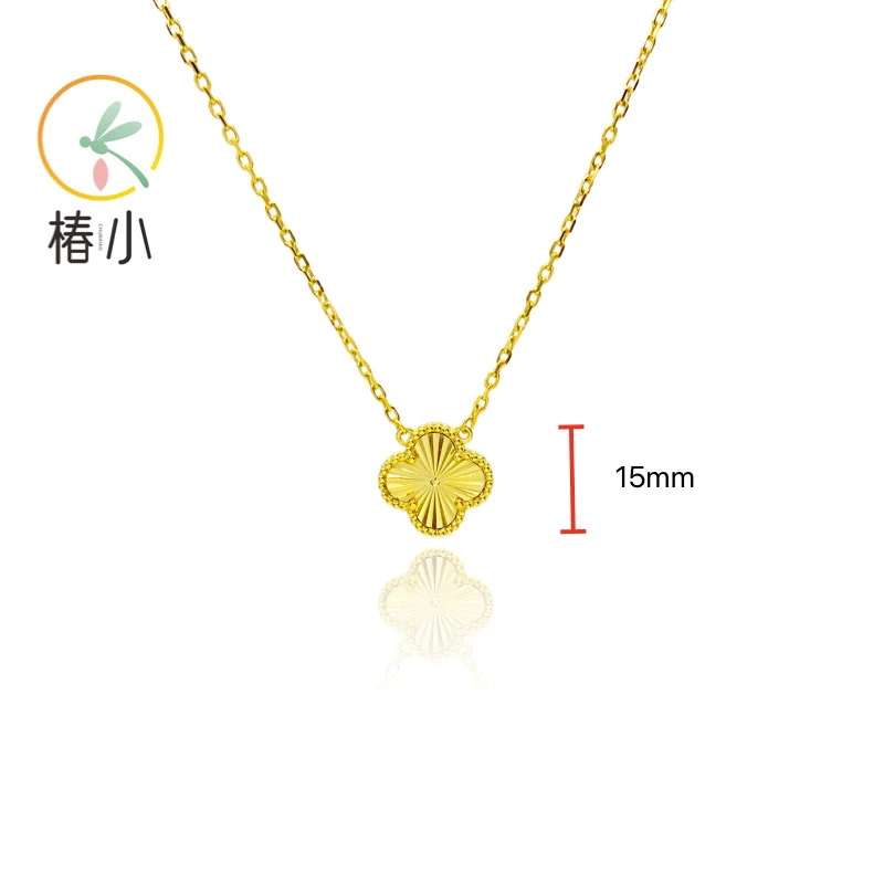 坠链均足银 通体纯银双面镭射四叶草项链时尚经典5G工艺【椿小】