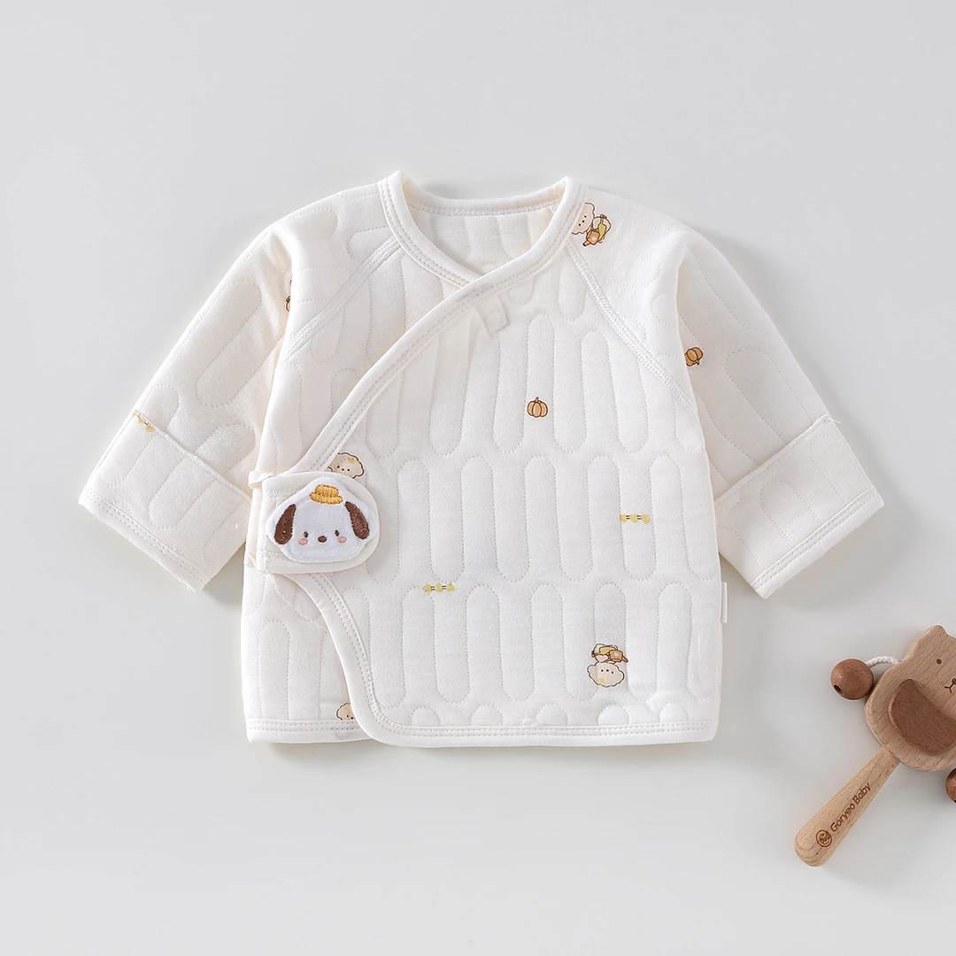 【拍2件送胎帽】新生儿秋冬季保暖上衣魔术贴半背衣无骨A类双层护肚