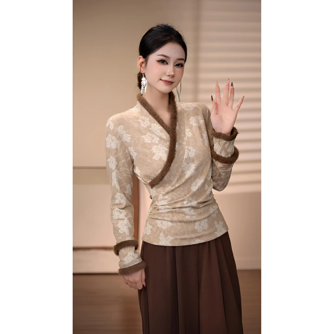 【闻讯】中国风打底唐装长袖民族风民国风网红气质时尚套装-80149