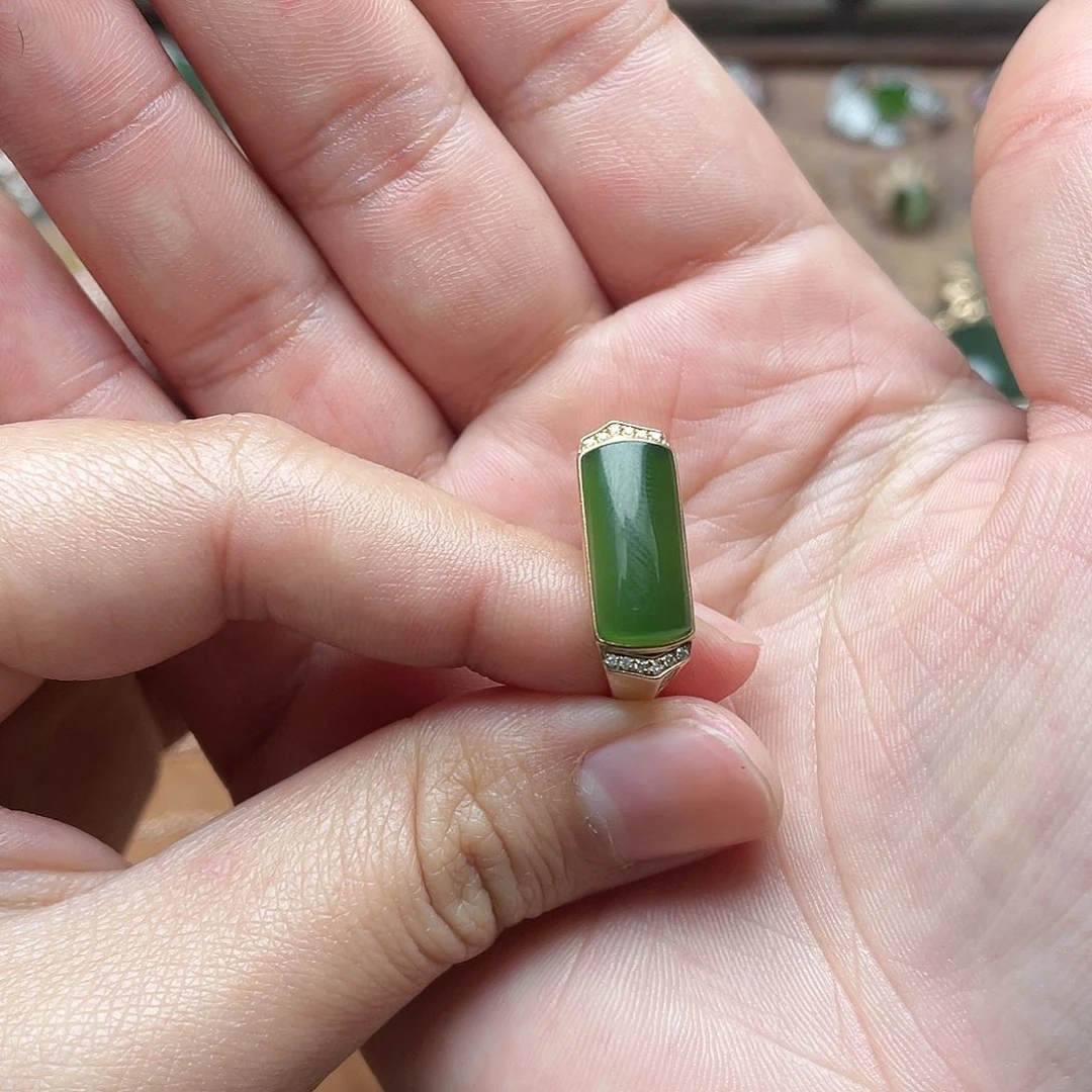 和田玉（碧玉）18K金镶嵌吊坠(赠链)戒指16