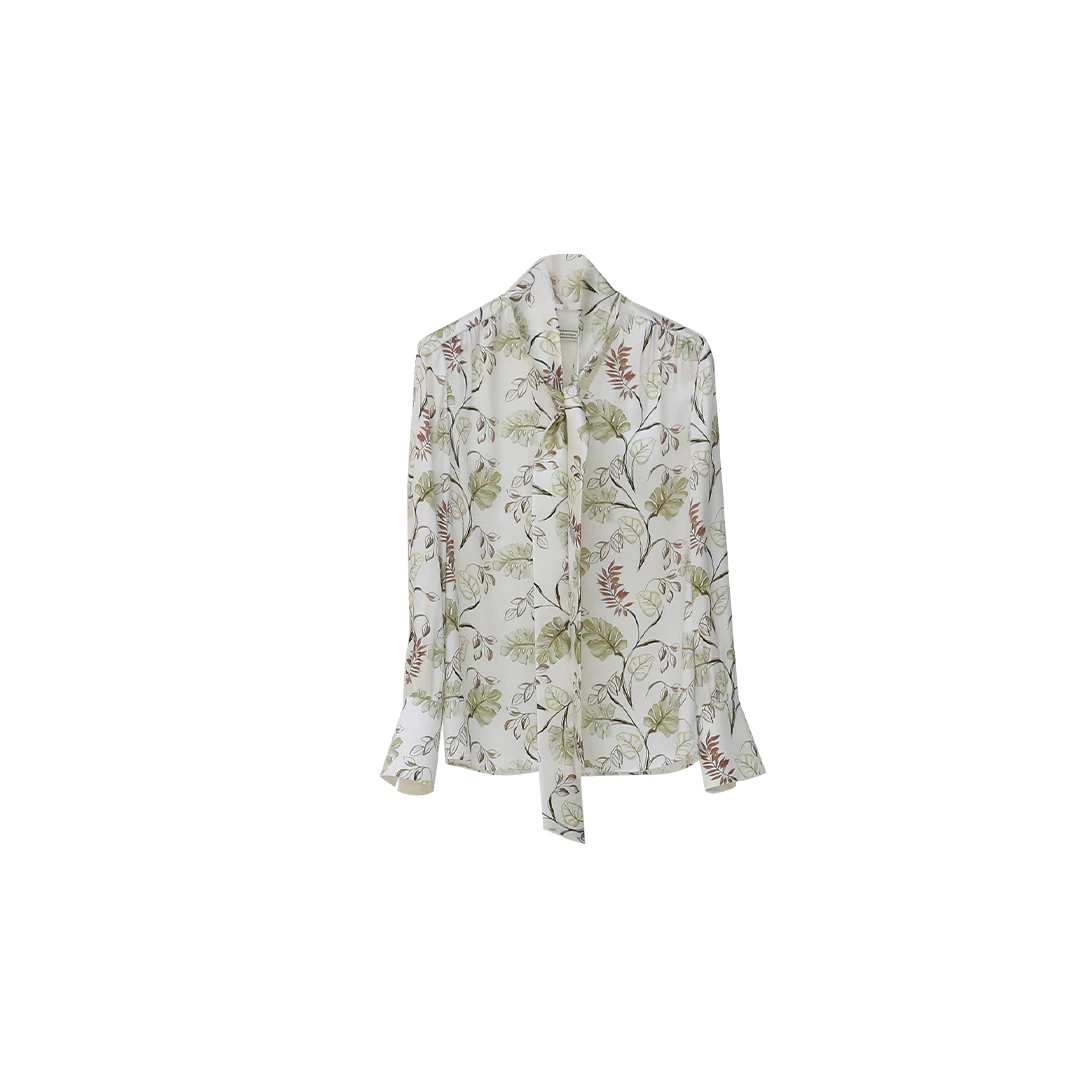 Bouthentique捏碎褶设计6A级桑蚕丝衬衣223131N2S20