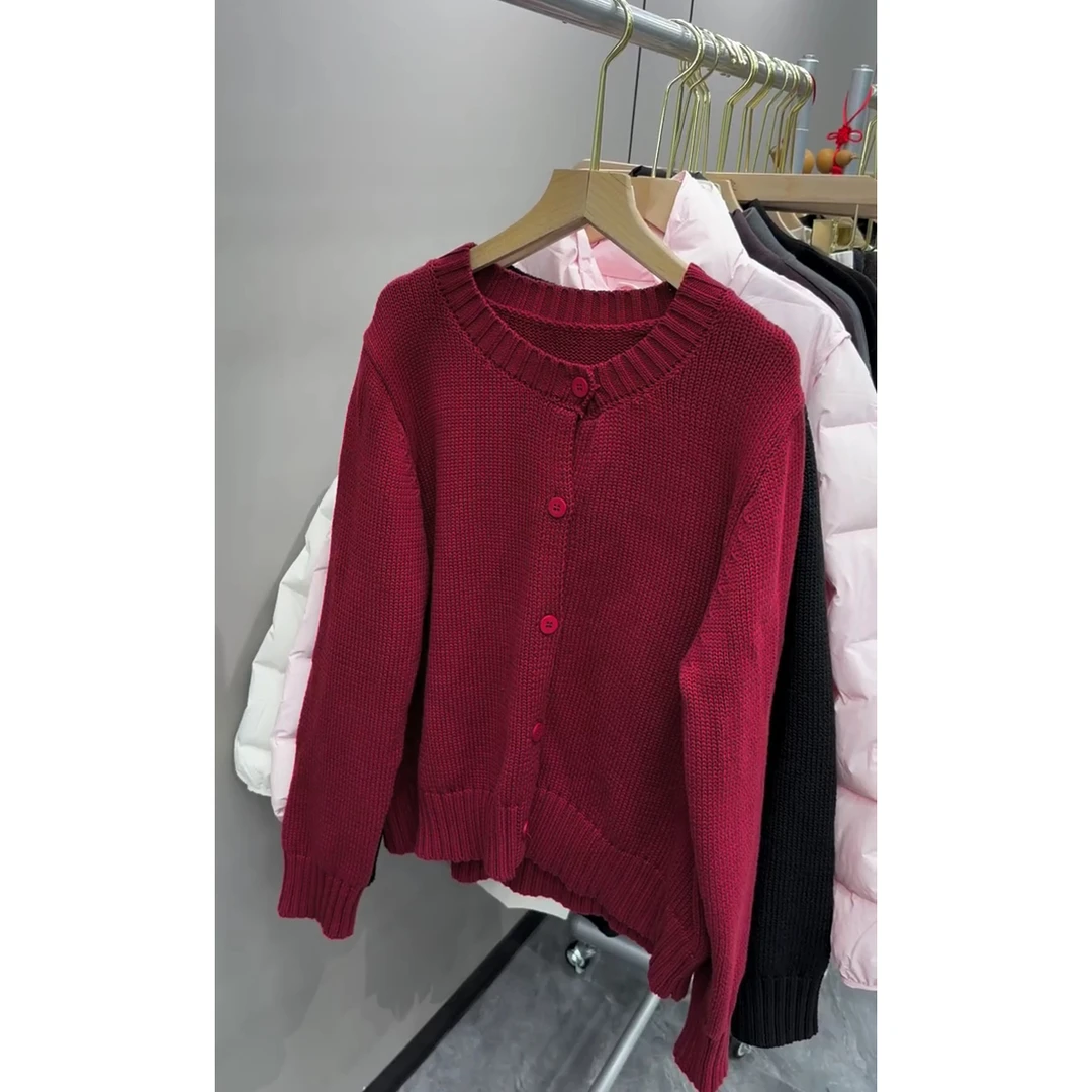 常规款毛衣针织长袖开衫女款宽松型圆领秋冬季百搭