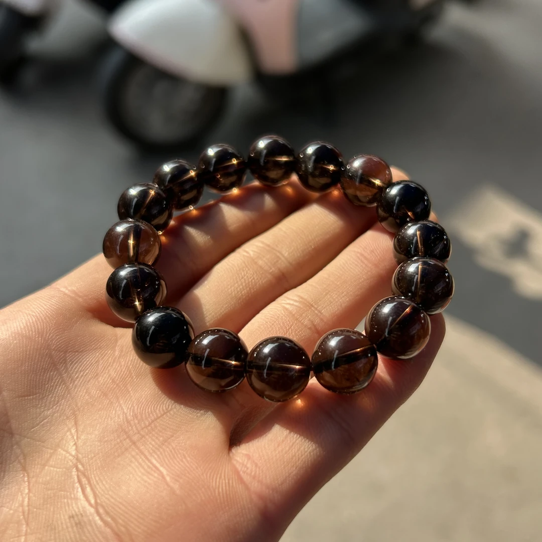 天然水晶玻璃纯净体烟晶茶晶手串12mm【潜珑】TY-50-021