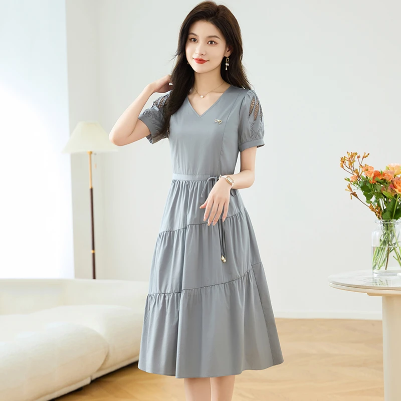 优雅新款气质时尚大气减龄休闲收腰显瘦连衣裙20143