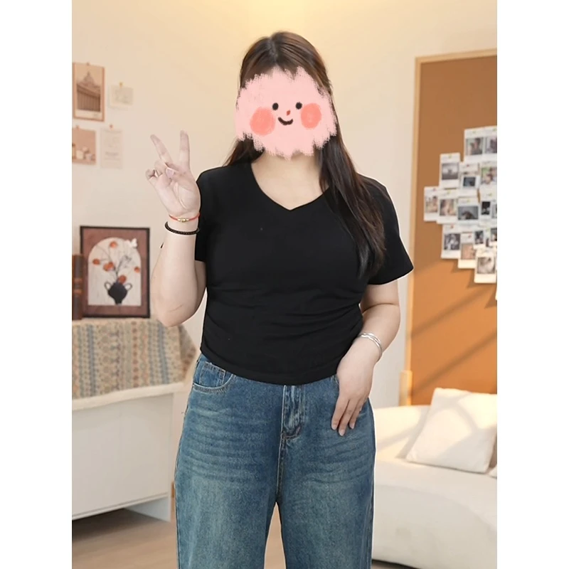 【秋季新款】微胖mm短袖T恤2025新款显瘦遮肉裤子女款