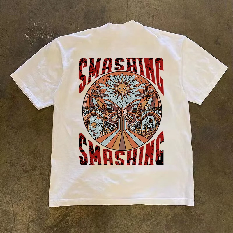 100%纯棉 250g重磅不透美式复古太阳神印花T恤夏季短袖t恤男休闲