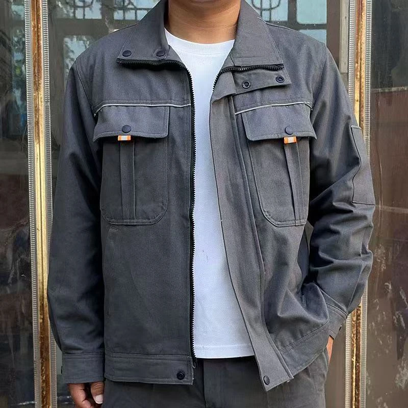 纯棉立领工作服套装耐磨长袖电焊电力防烫阻燃劳保服加厚工装男生