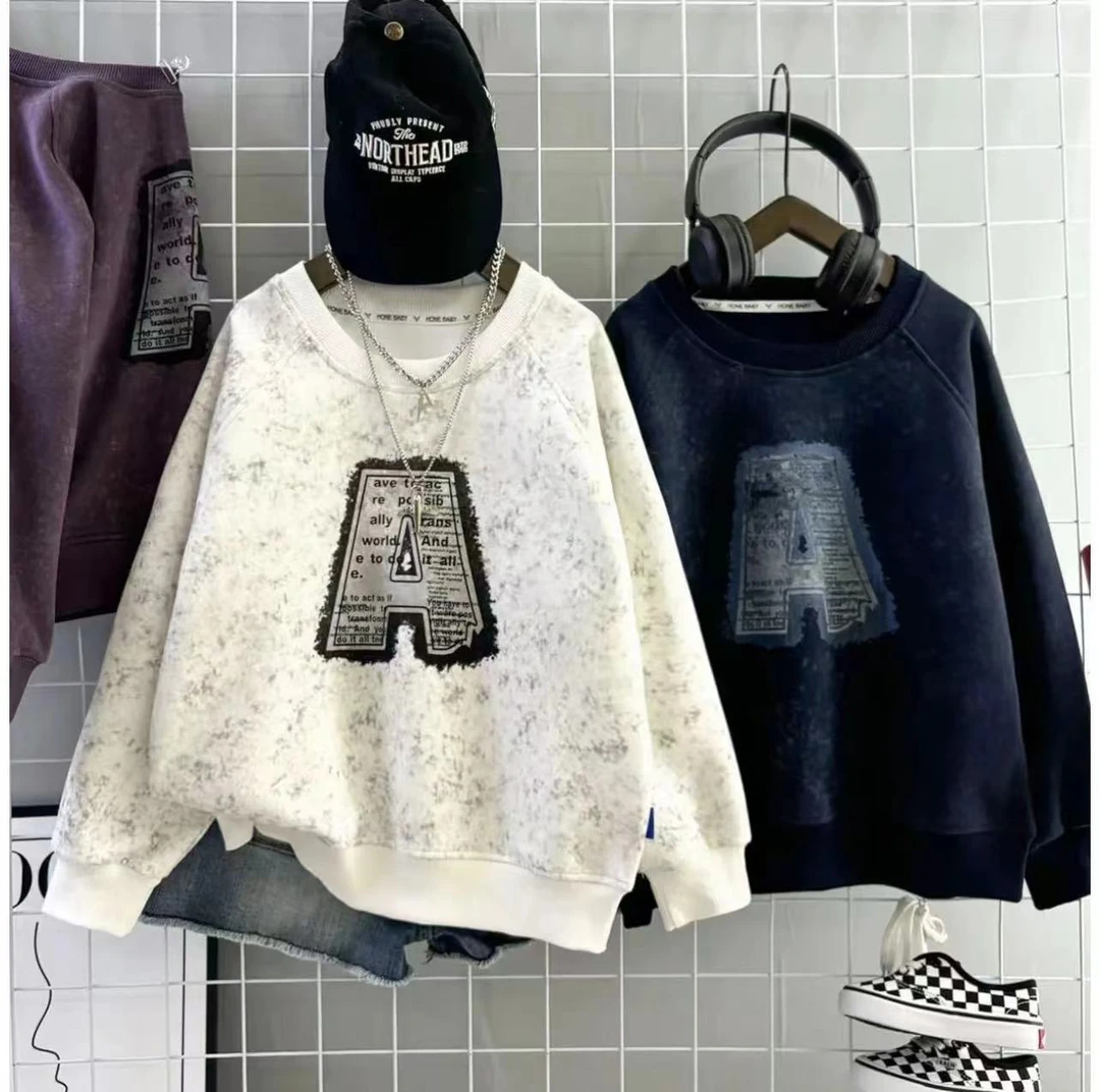 （加绒/单的）男童韩版帅气扎染卫衣中大童休闲宽松百搭上衣