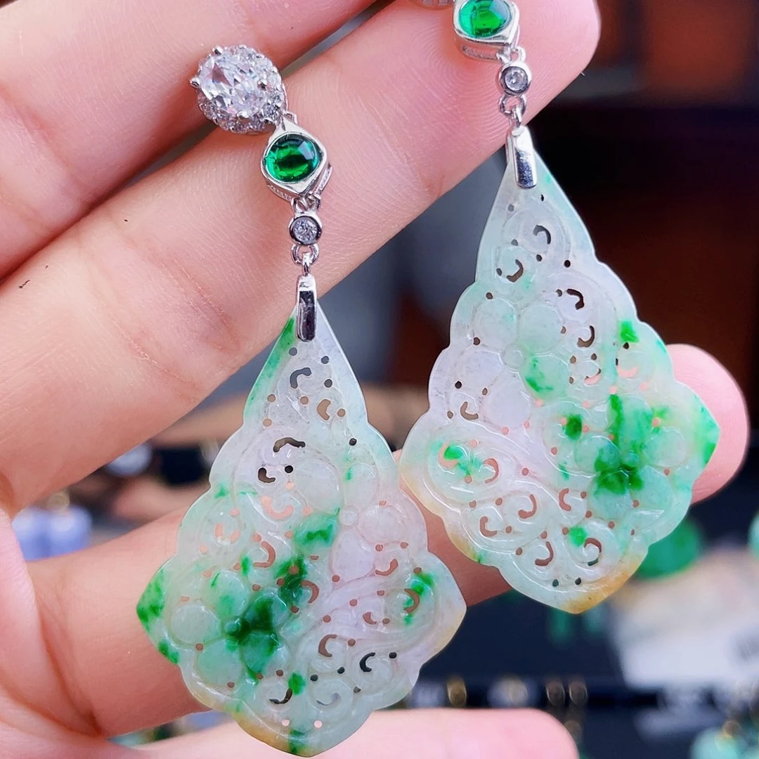 翡翠银S925镶嵌耳饰饰品